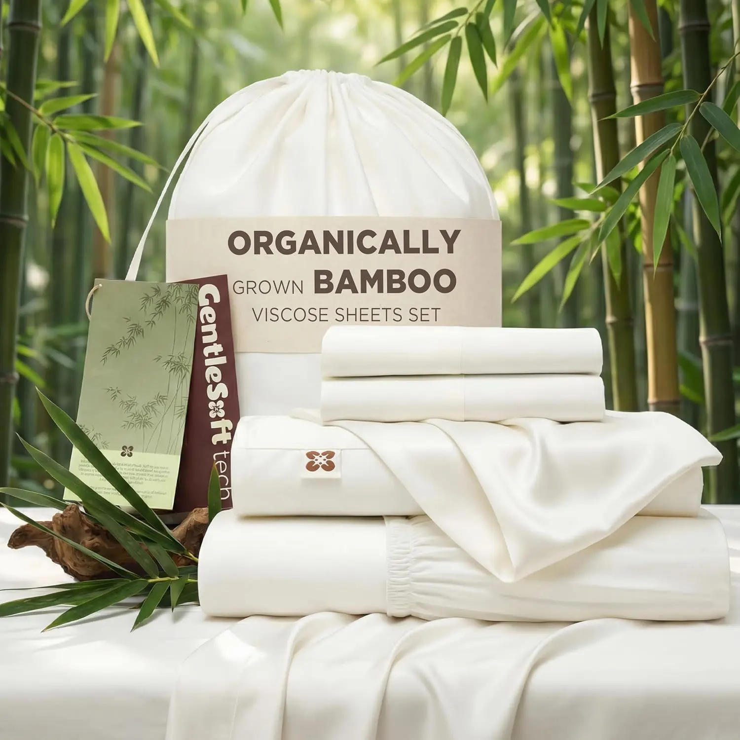 【Deals For You Days】Bedsure 100% Organically Grown Bamboo Viscose Sheets - 18 Inches Deep Pocket Sheets with Elastic Corner, Ultra-Soft, Silky & Cooling Bedsheets, Oeko-Tex, 4 Pieces