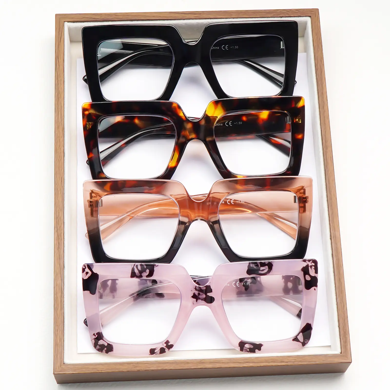 4 Pack Reading Glasses for Women Blue Light Blocking Anti Glare Square Oversized Black Tortoise Spring Hinge Fashion Eyeglasses