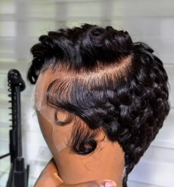 Pixie Cut Curly Lace Front Human Hair Wigs 13x4, Short Bob Wigs with 180% Density, Stylish Side Part for Effortless Looks Curly Texture Lace Front Bobs, Glueless Human Hair Wig，natural black 99J Full Machine-Made Wig black women