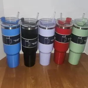 40 Oz Tumbler Cup w/Handle & Straw Travel Mug