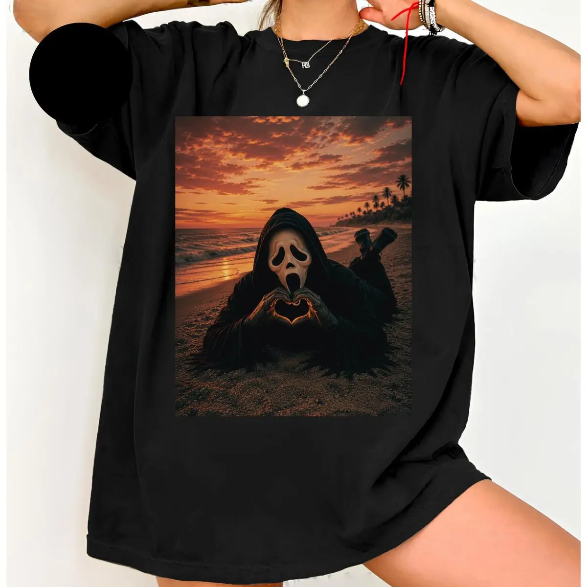 Comfort Colors Funny Gh0stfface Valentine Shirt, Scream Movie Heart Hands Shirt, Cute Horror Lover Gift, Halloween Shirt, Unisex Fitted Short Sleeve Tee