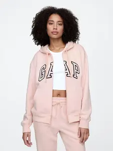 Women Relaxed Gap Logo Zip Hoodie, Misty Pink Rose