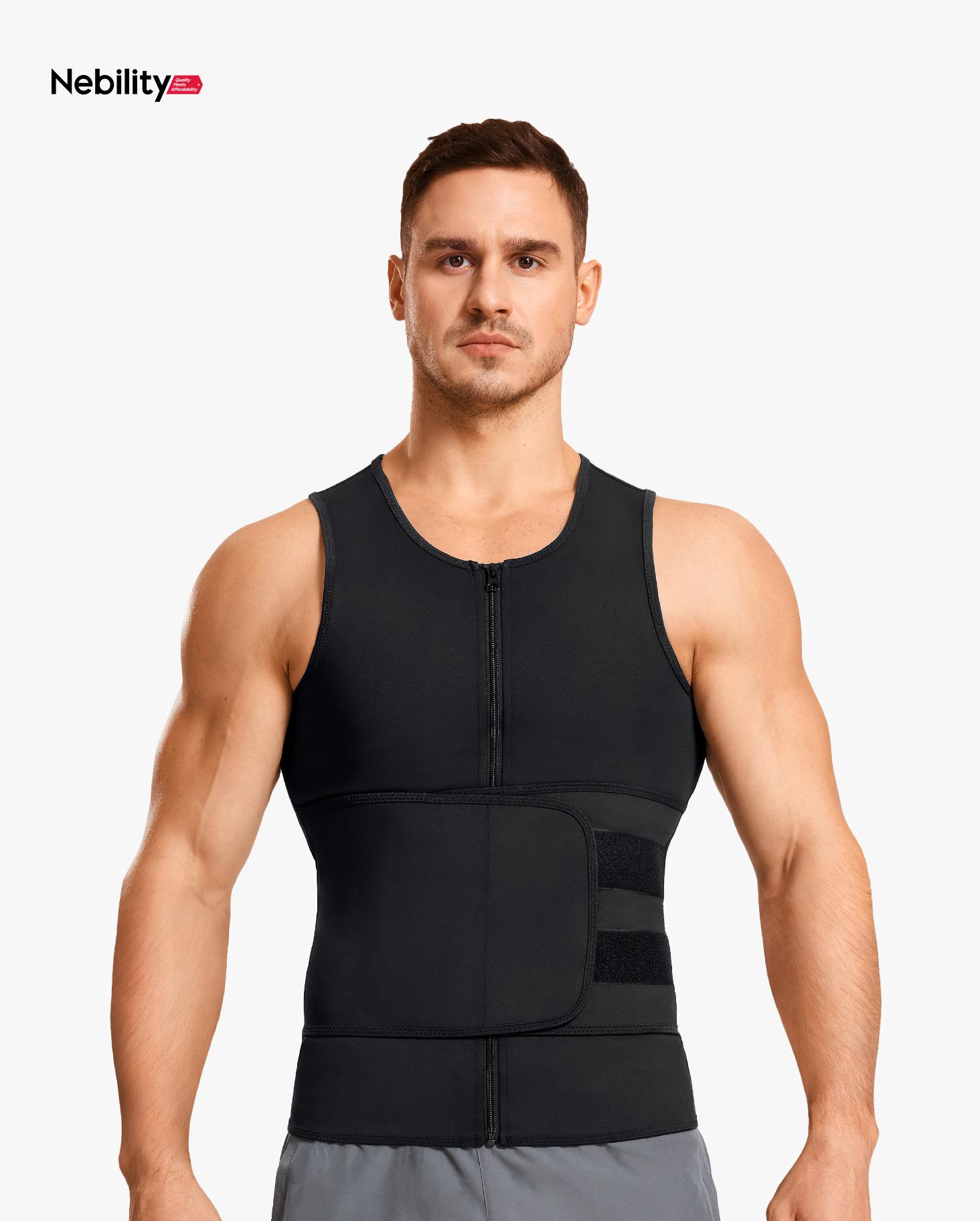 【Nebility】Waist Trainer Sauna Suit for Men Heat-reflecting Sweat Boost Workout Gym Compression Tank Top Activewear