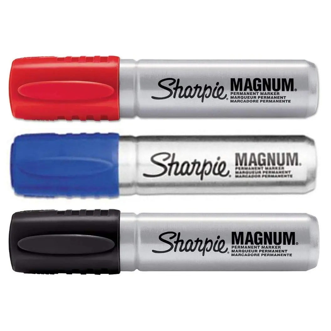 Sharpie Magnum Oversized Permanent Markers, Chisel Tip, 3-Color Set (Blue, Black, Red) with Fade-Resistant Permanent Ink, Adult-Oriented Office Stationery for Bold, Precise Writing, Glass/Metal