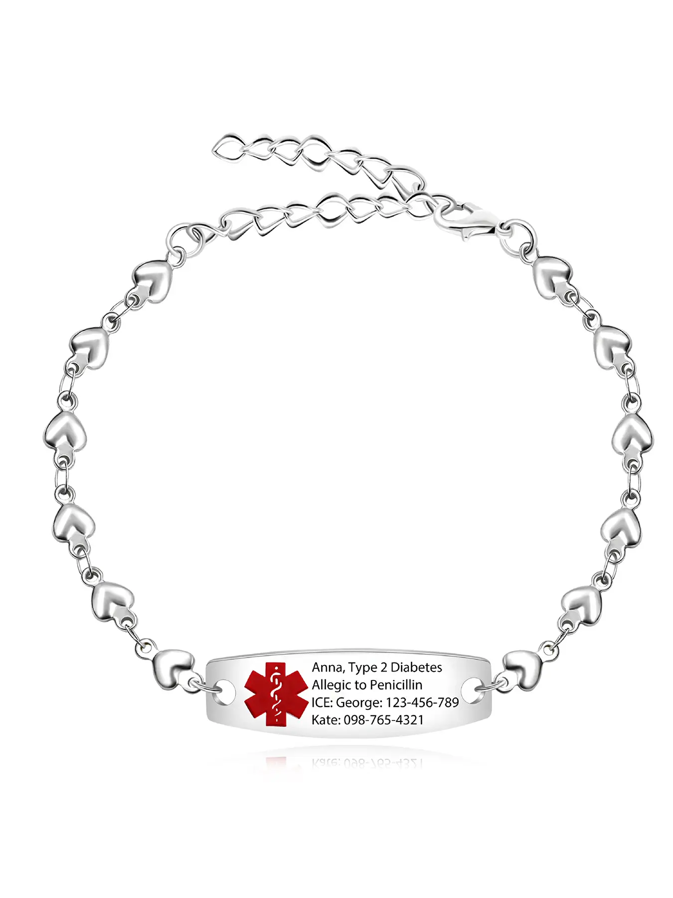 Unisex Medical Alert Bracelet, Bracelet Jewelry — Hypoallergenic, Emergency ID Gift. With Allergies or Diabetes, Medical ID Bracelet featuring a Heart-Shaped Band — Stainless Steel Bracelet for Medical Conditions