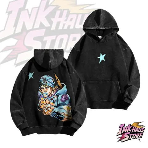 Johnny Joestar-themed acid wash hoodie  Steel ball run American-style from *JoJo's Bizarre Adventure*, Made in the USA | Streetwear Hoodie | Relaxed Fit，anime fashion