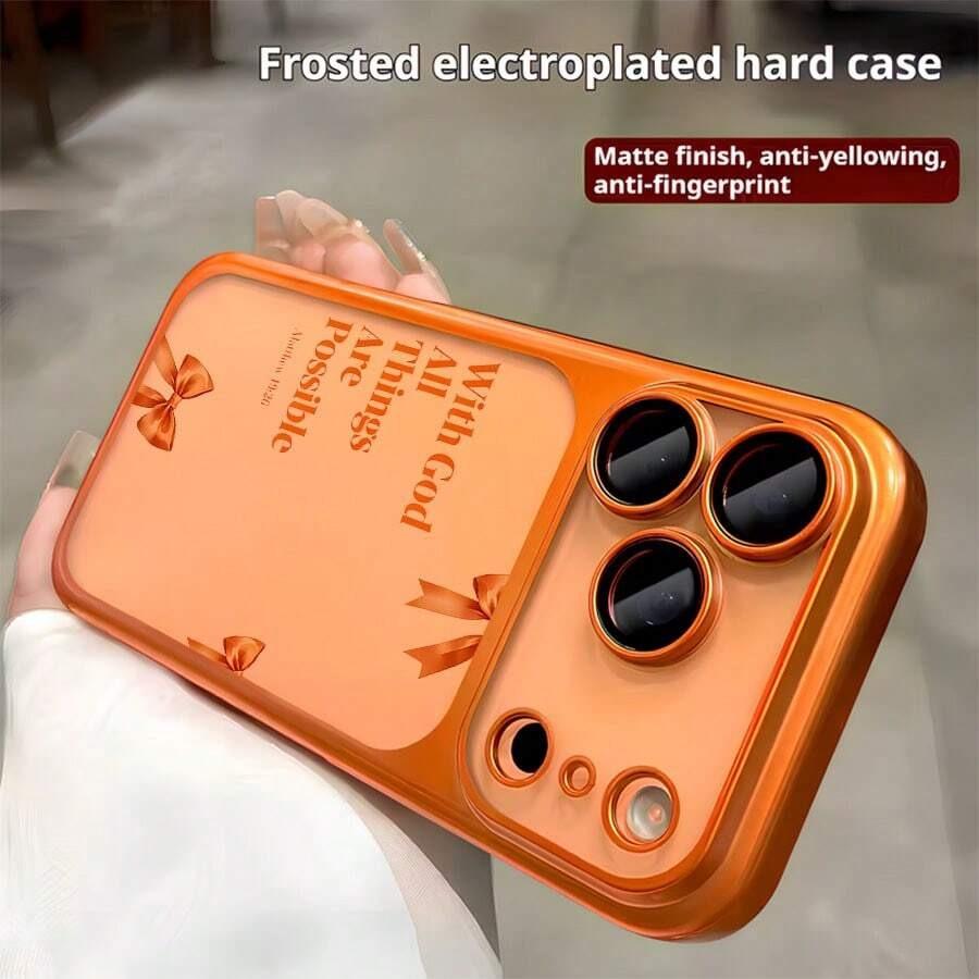 With God All Things Are Possible Patterned Electroplated Semi Transparent Frosted Fully Enclosed PC Orange Color Hard Case Compatible With iPhone 17 Pro Max Air 16 15 14 13 12 Ideal Gift For Christmas Valentine's Day