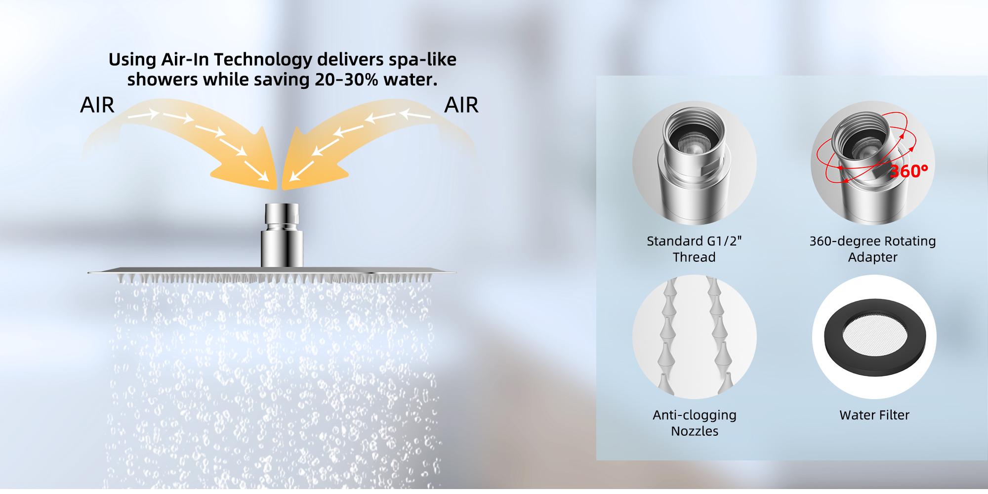 8" Luxurious Metal Rain Shower Head with Handheld, High Pressure Rainfall Shower Heads wih Extension Arm, Wide Dual Showerhead with Spray Combo, Bathroom Accessories, Chrome, Silver