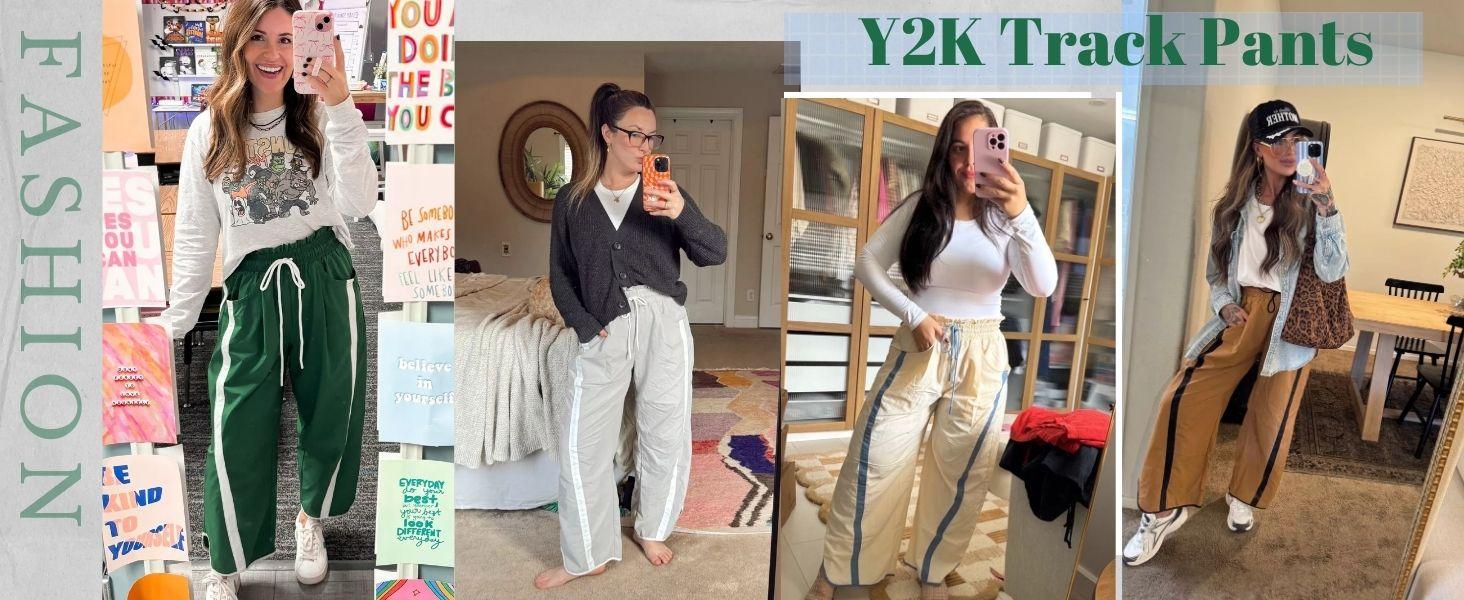 YeeZaa Striped Track Pants Y2K Barrel Pant Contrast Color for Women High-Waisted Fashion Aesthetic Casual Drawstring Elastic Waisted Workout Pant with Pockets 2026 #springfresh Womenswear Bottoms Fitted Stripe Striped SpringStatements