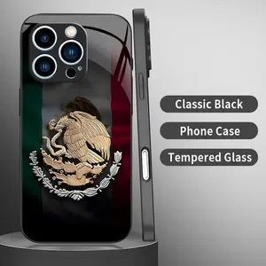 Mexico Flag & Eagle Emblem Art Phone Case |2D Pattern Glossy Glass Feel Patriotic Shockproof Cover | Cool Valentine’s Gift for [iPhone 14 Pro] 952