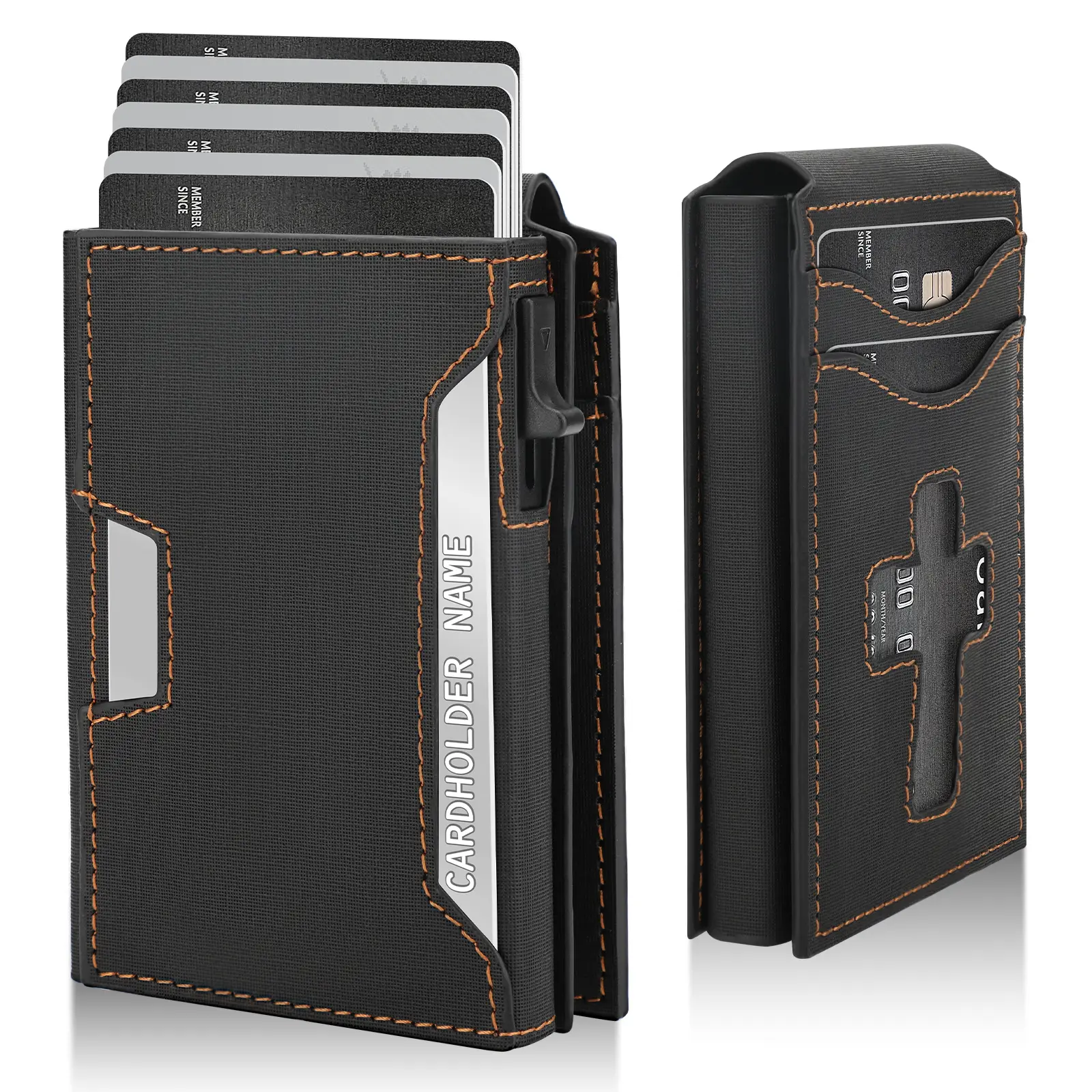 WOOVR Men's Slim Wallet Minimalist Card Holder - Front Pocket Wallet for Men, Holds 9-13 Cards, Pop-Up Easy-Access Case, Cash Slot & Credit Card Slots, RFID Shield Style, Gift-Ready for Dad Husband