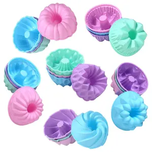 24 Pack Silicone Molds - Nonstick 3-Inch Silicone Donut Mold, Baking Cups, Donut Pan, Muffin, Jello, Bagel Pan - Oven, Microwave, Dishwasher Safe