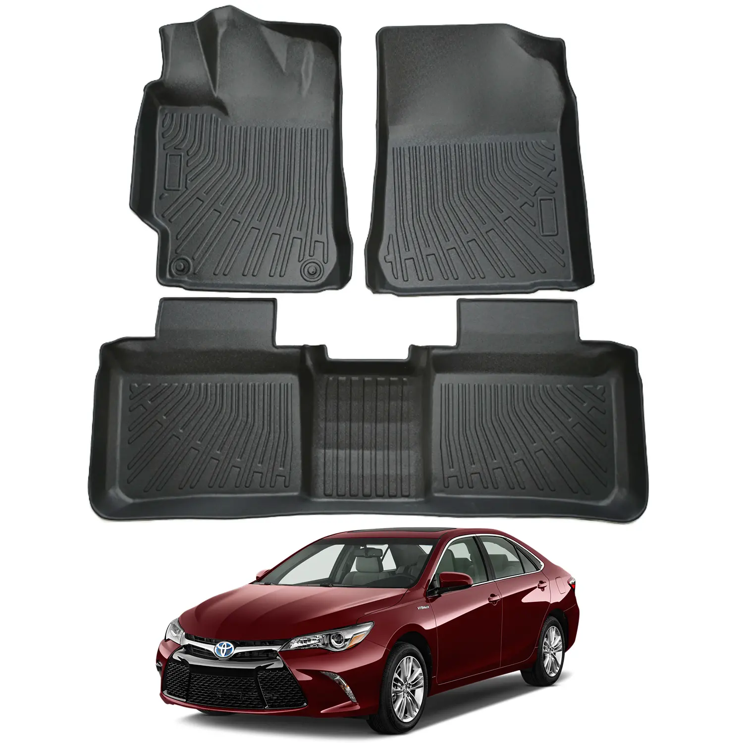 Canvcle Custom Fit Car Floor Mats for Toyota Camry (2012-2017, 2018-2024 FWD) - All Weather TPE Waterproof Front & 2nd Row Car Accessories, Car Floor Mats All Weather