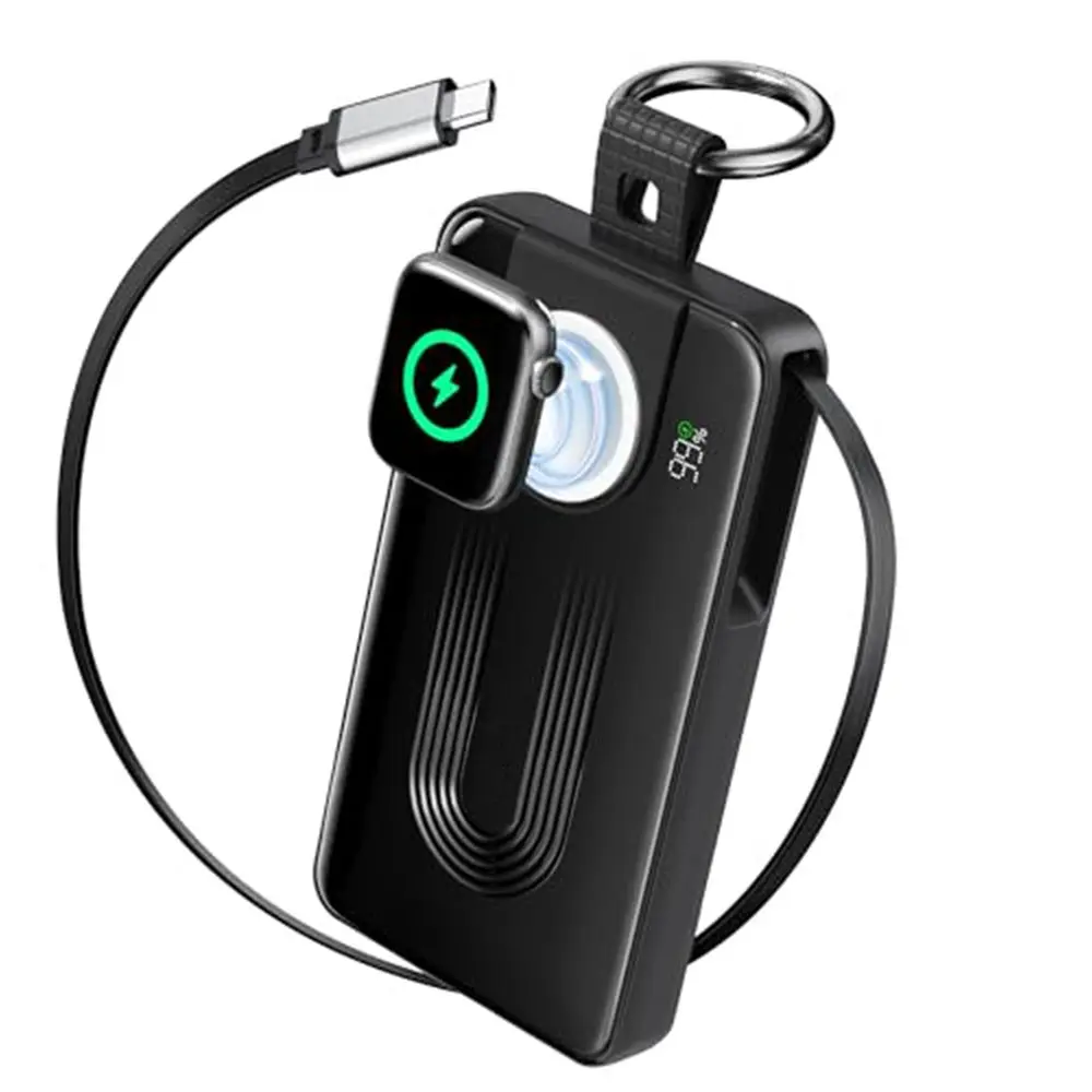 10000mAh Fast Charging Retractable Chargeable Battery Power Bank, Compact Mobile Accessory for Smart Watches & Mobile Devices - Efficient Charging Solution, Portable Power Banks Fast Charging