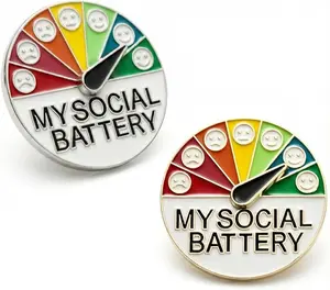 2PCS Social Battery Pin,My Social Battery Slider Pin,Funny Interactive Round Brooch Enamel Pins,Cute Mood Pins 7 Days a Week for Backpacks Clothing Hat Bags Scarves