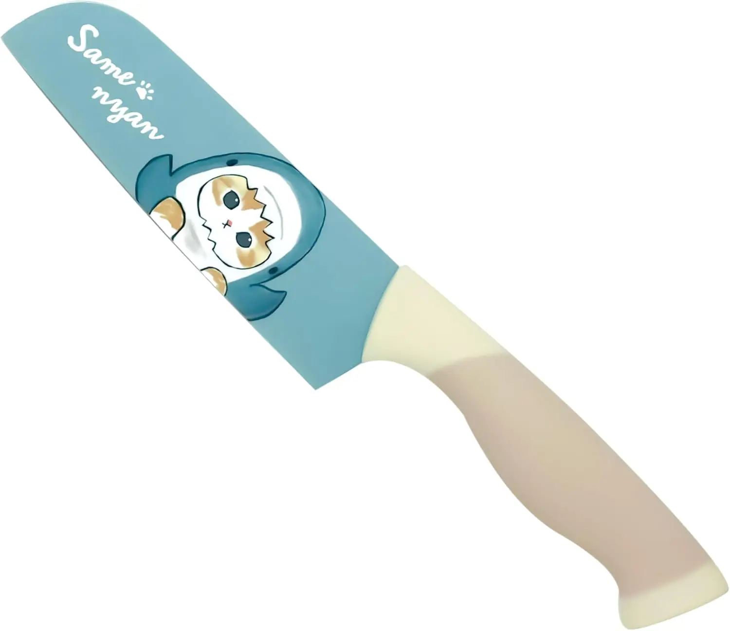 5.5'' Japanese Santoku Knife - High-Quality D2 Steel Double-Edged Blade, G10 Handle, Compact Pocket Kiritsuke Design, Ebi-nyan Mofusand Cat-Themed Kitchen Knives, Blade Cover Included, All-Purpose Kitchenware Gift