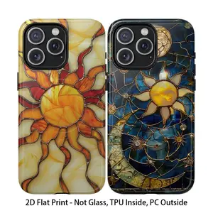 Yellow Gold Sun Stained Glass Printed Tough Phone Case for iPhone 17 16 15 14 13 12 11, Defense Wireless Charging Ready Celestial Stars Print Fashion Trendy