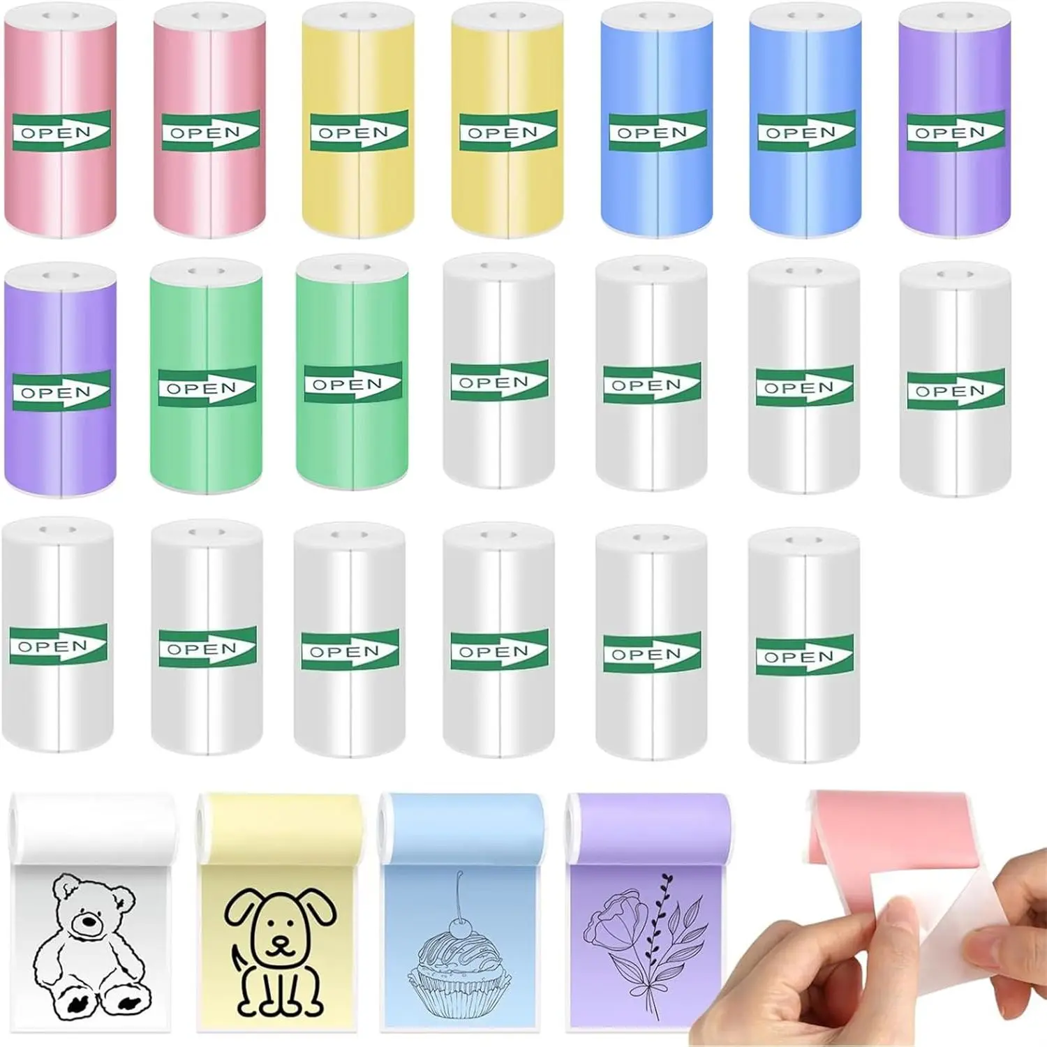 Mini Printer Thermal Sticker Paper, 10 Rolls Adhesive Thermal Paper & 10 Rolls Multicolor Sticker Paper, Suitable for Photos, To-do Lists, Notes, Sticky Label, Label Printing