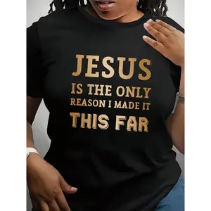 Plus Size, Women'S Plus Size Christian Faith-Based T-Shirt - " is the Only Reason I Made it This Far" Golden Foil Print - Heather Gray Religious Apparel
