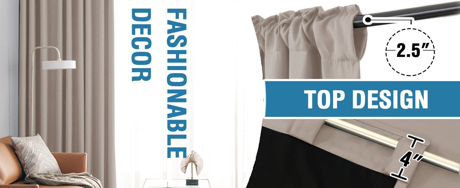 H.VERSAILTEX 100% Blackout Curtains for Bedroom with Black Liner Full Room Darkening Curtains Thermal Insulated Back Tab/Rod Pocket Window Drapes for Living Room, 2 Panels