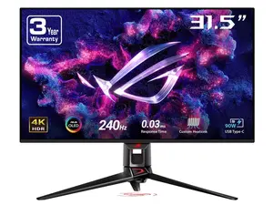 ASUS ROG Swift 32" UHD 4K 240Hz AMD FreeSync Premium Pro & G-SYNC Compatible 0.03ms HDR400 KVM USB-C OLED Gaming Monitor with Height Adjustable, Swivel & Tilt Stand PG32UCDM