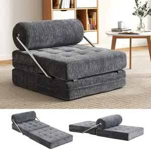 AIMSTYTO 4-in-1 Folding Sofa Bed, Easy Assembly Chenille Boneless Couch, Convertible Sleeper Chair with Back Support, Small Floor Futon Sofa for Living Room & Bedroom, Single