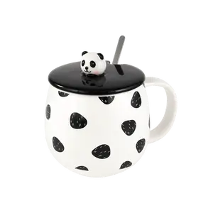 Cute Panda Ceramic Mug with Lid and Spoon - "Black & White" Coffee Cup, 12oz, Adorable Gift for Animal Lovers