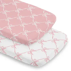 Sweet Jojo Designs 2-Piece Baby Bassinet Sheets Set (White/Pink Bows) for Girls, Infant Newborn Nursery, Oval, Rectangle & Hourglass Mattress (Blush Bow, Coquette, Shabby Chic, Vintage Ballet, Dancer)