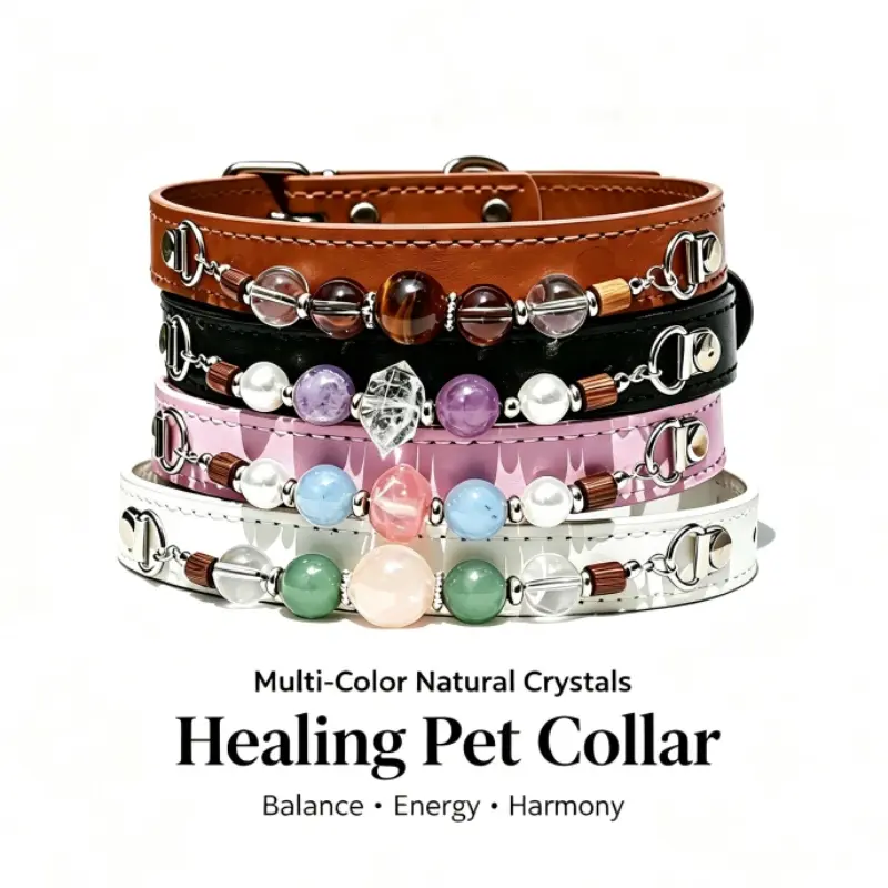 Healing Crystal Pet Collar with Natural Stone Beads for Calm & Protection, Adjustable Size Crystal Jewelry Accessory for Dogs Cats, Suitable for Everyday Wear, Crystal Beads
