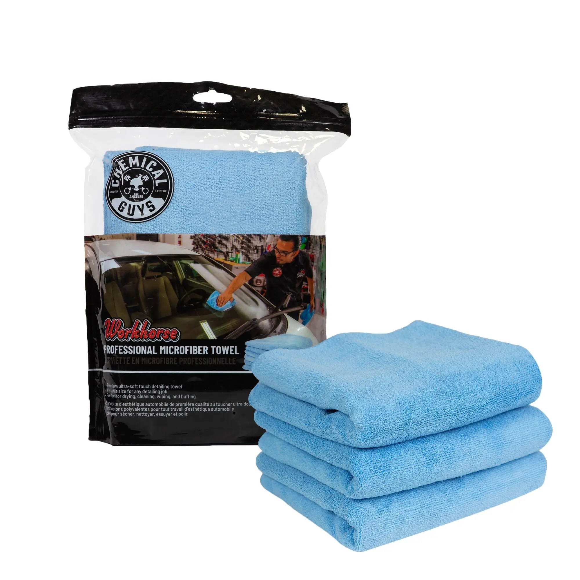 CHEMICAL GUYS Workhorse Professional Grade Microfiber Towel 3-Pack - 16 x 16-inches or 24 x 16-inches, 70/30 blended microfiber, car drying cloth, Microfiber Cleaning Cloths, Soft Microfiber