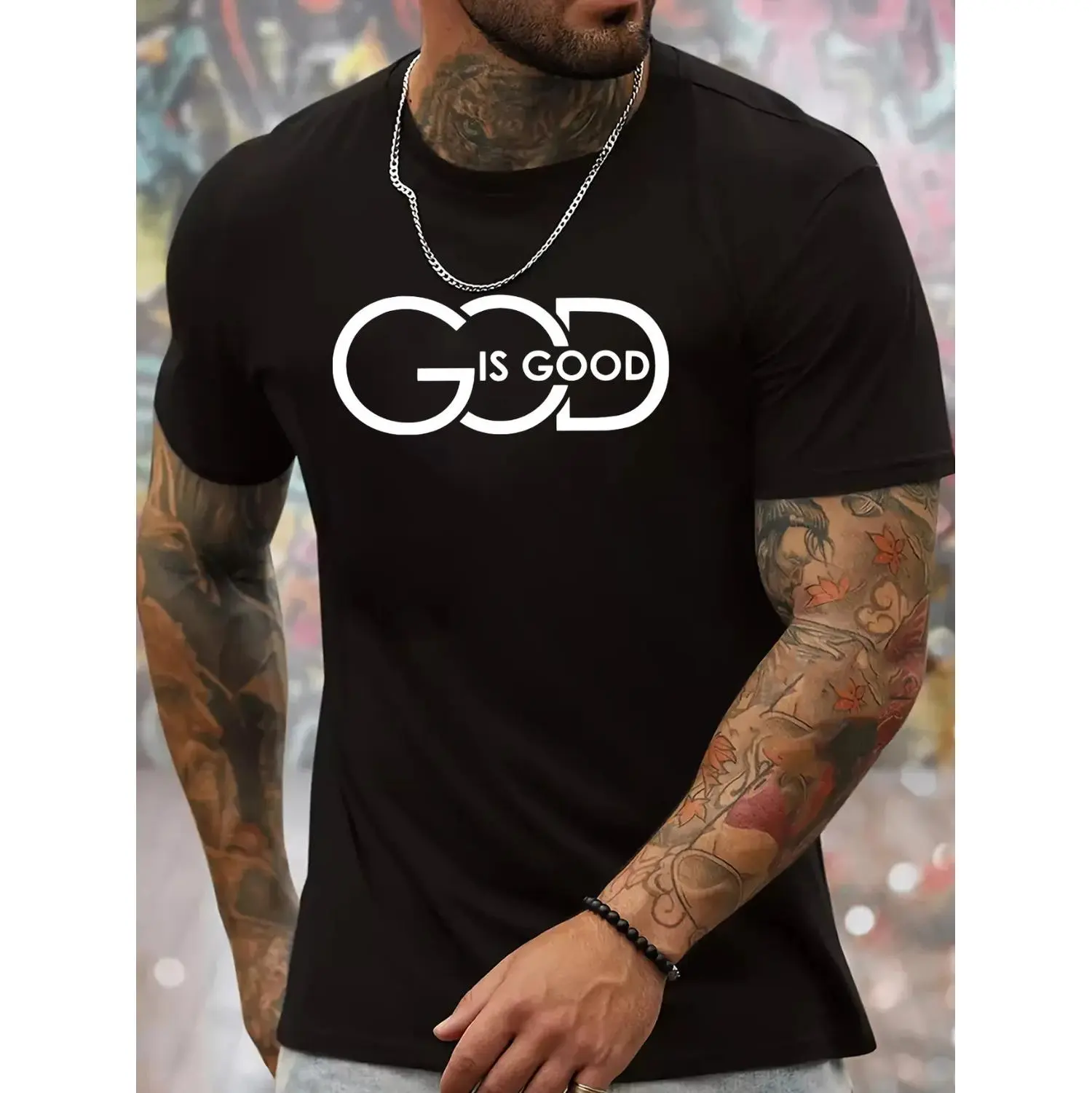 100% Cotton Golf Gift T-Shirt For Men and Women Everyday Comfort] Men's "God Is Good" Print T-Shirt, 100% Cotton Crew Neck Short Sleeve Tee, Casual Knit Fabric Alphabet Pattern Top for All Seasons