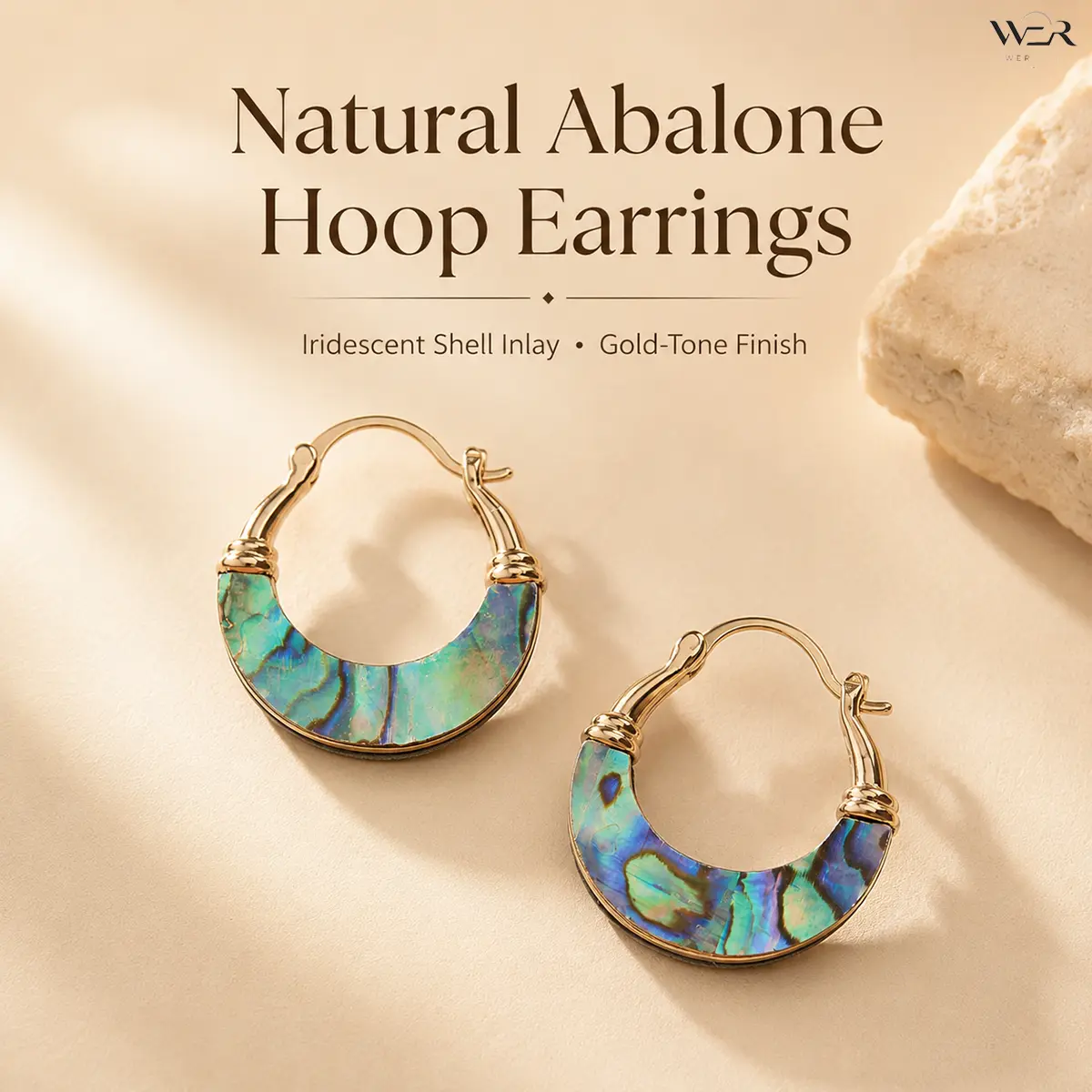 Women's Gold-Tone Abalone Hoop Earrings - Natural Real Shell Inlay, Bohemian Style, Beachy Iridescence, Colorful Seashell Statement Jewelry for Festivals, Daily Wear, Seashell Earrings, Colorful Earrings