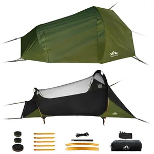 Night Cat Flat Lay Hammock Tent: Portable Lightweight Camping Hammock with Mosquito Net Waterproof Rainfly for 1 Person Outdoor Camping Green