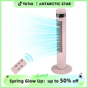 【NOT AC】Antarctic Star Tower Fan - Portable Electric Oscillating Fan with Remote Control, Quiet Operation, 3 Speed Settings & Timer Function. Bladeless Floor Standing Fan for Bedroom, Office & Indoor Use[No Cooling] (36 inch, Pink)