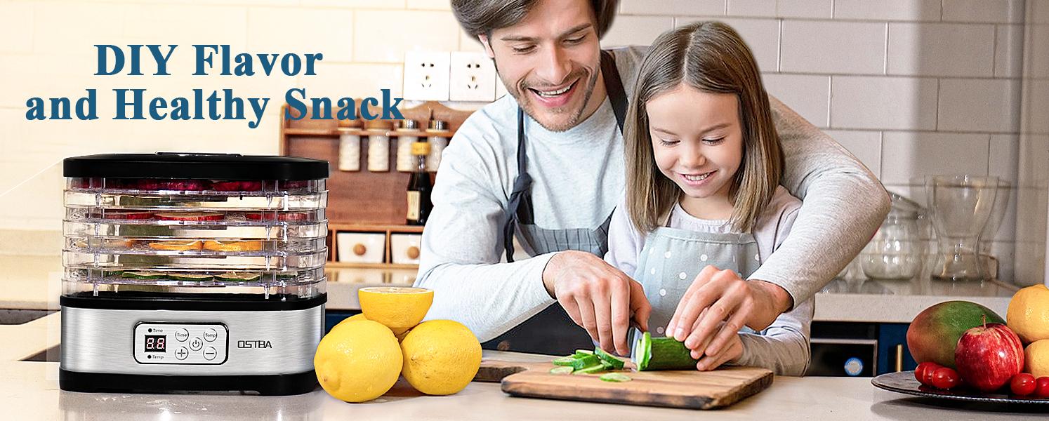 OSTBA Food Dehydrator Machine Adjustable Temperature & 72H Timer, 5-Tray Dehydrators for Food and Jerky, Fruit, Dog Treats, Herbs, Snacks, LED Display, 240W Electric Food Dryer, Recipe Book