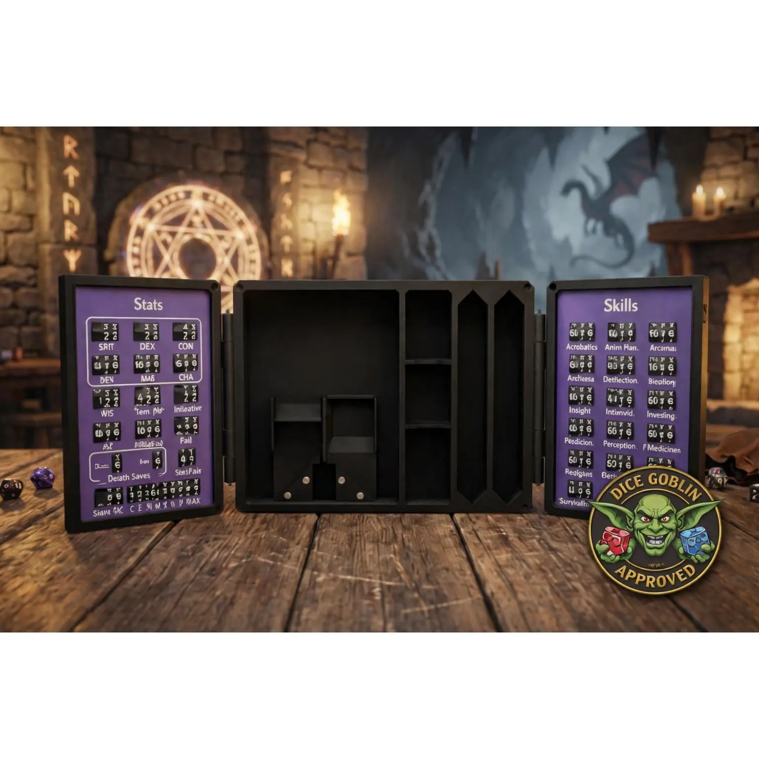 3D Printed RPG Character Tracker Dice Vault, DND Tabletop Game Accessory