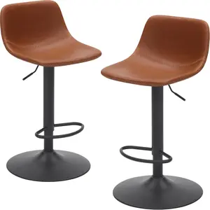 Modern Bar Stools Set of 2 Adjustable Height 360° Swivel Faux Leather Ergonomic Design Rustic Barstools for Kitchen Island & Home Bar
