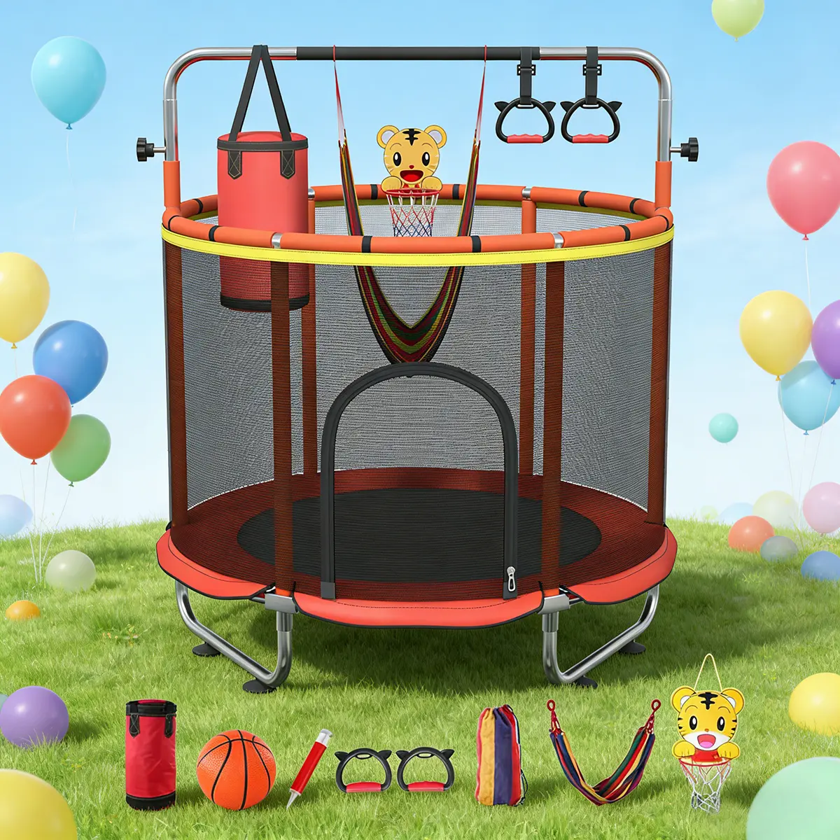 60" Toddler Trampoline with Swing & Gym Bar | Safe Active Play Toy for Kids, Indoor & Outdoor