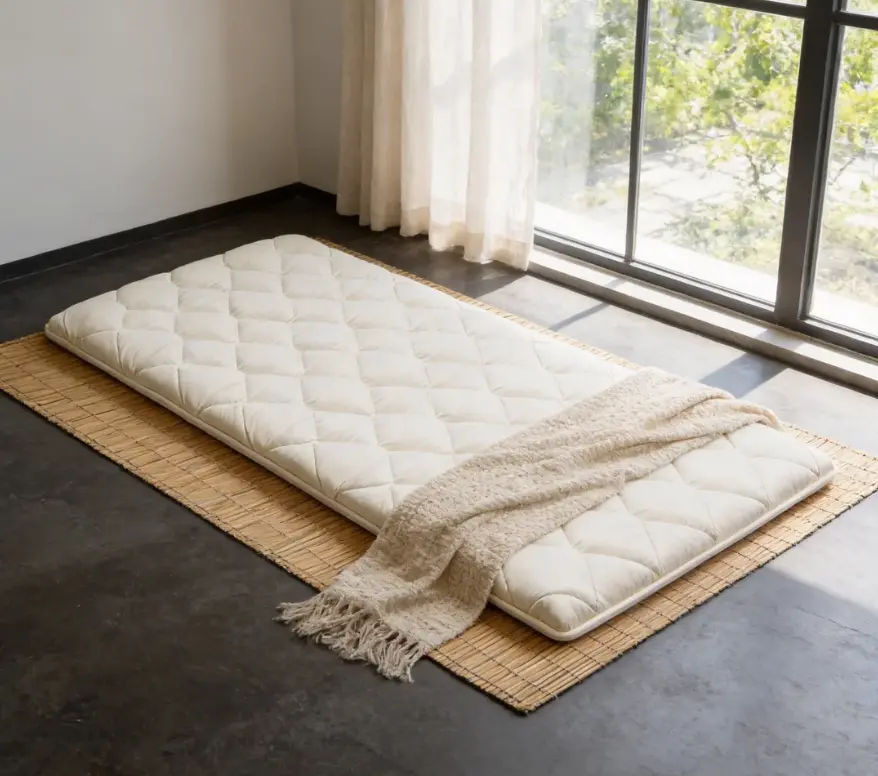 Dufominc Twin Size Japanese Floor Bed - Foldable, Breathable 9-Layer Memory Foam Mattress (80x39x2.5in White), Anti-Allergic Ergonomic Kids Bedding for Camping/Dormitories, Lightweight Living Room Furniture with Storage Bag & Fastener