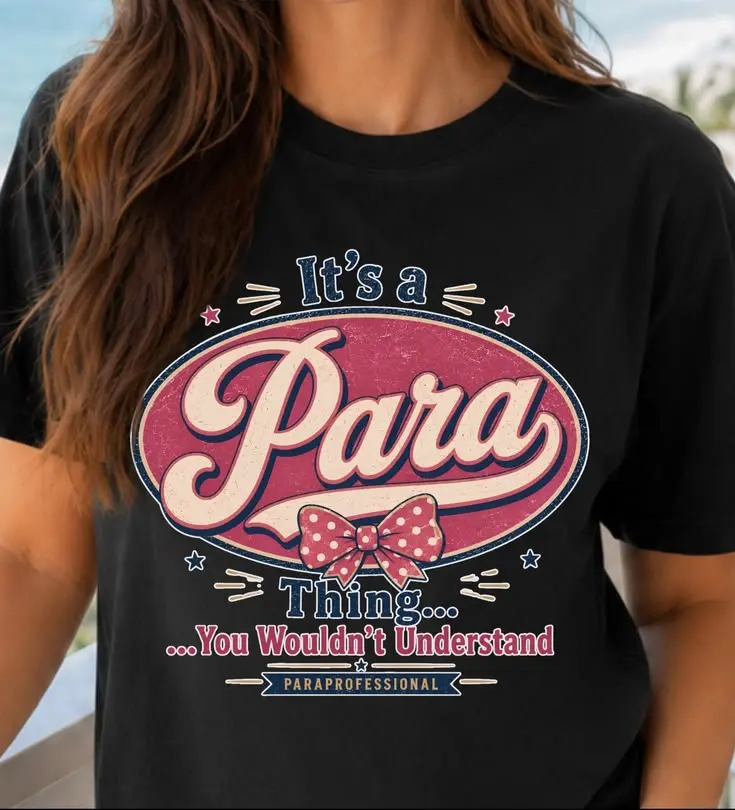 Vintage Distressed Bow Graphic Teacher Aide Tee,Para Story It's a Para Thing Retro Paraprofessional Shirt,  Cute Paraeducator T‑Shirt, Back to School Classroom Support Staff Gift, Women Crew Neck Short Sleeve Teacher Appreciation Casual Top
