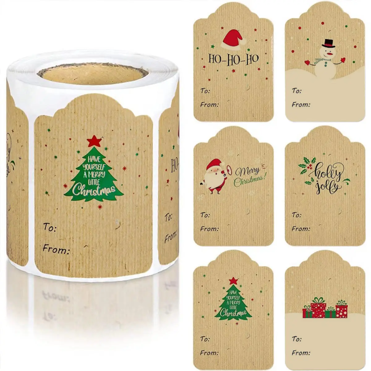 300 Pieces Personalized Kraft Paper Christmas Gift Tags - Handwritten Name, DIY Label Stickers with Adorable Tree & Elk Designs - Perfect for Navidad Decorations, Party Favors, Hanging Decor, Scene Decor, and Unique Gift Ideas