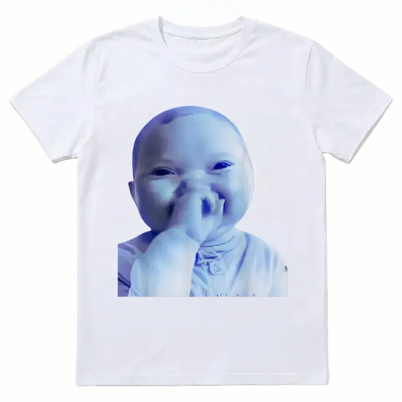 Cotton Funny AI Baby Holding Laugh Meme Viral Trend T-Shirt for Casual Wear & Trendy Outfits Comfortable Breathable Design