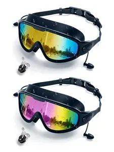 kids pool accessories-Swim Goggles with Earplugs& Nose Clip Wide View Anti-Fog/UV