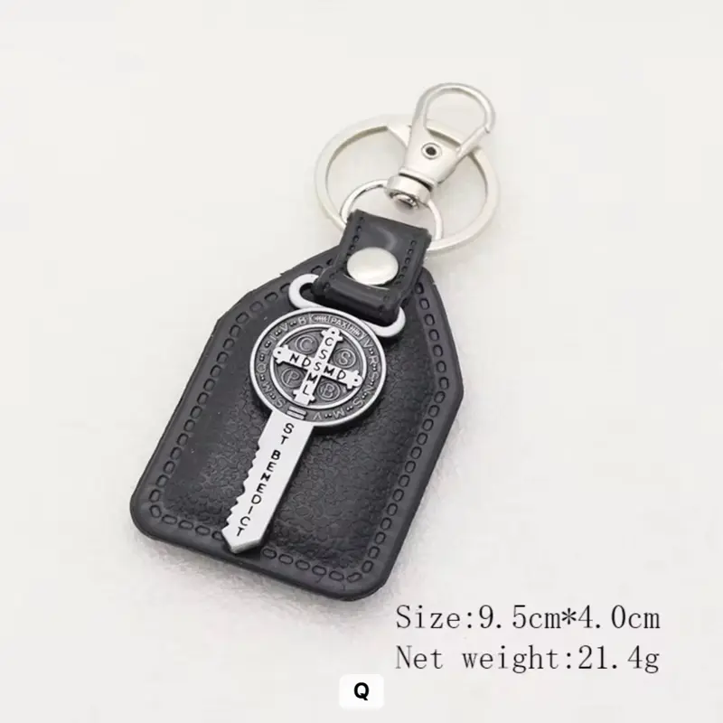 Llavero de metal católico de san Benito, de cuero sintético, regalo religioso
