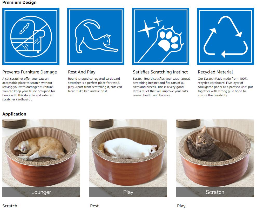 ScratchMe Cat Scratcher Post & Board Durable Scratching Pad Prevents Furniture Damage Black Marble REST&PLAY Feature Recyclable & Durable 17.32" X 17.32" X 6.13"