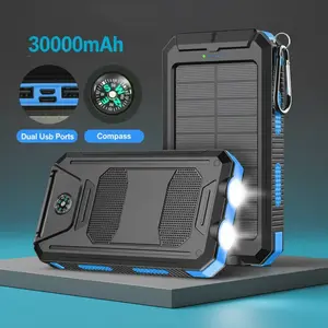 30000mAh Portable Solar Power Bank, Waterproof Type-C Charger with 3 Outputs & LED Flashlight, Outdoor Backup Battery Pack for Cell Phones Camping Travel