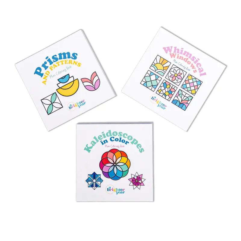A Brighter Year 3" x 3" Geometric Mini Coloring Book Set - Portable Activity Book, Quiet Grounding Office Art Supplies with Tear-Out Pages, Glue Binding, Bold Symmetry, Crisp Lines for Precision Coloring