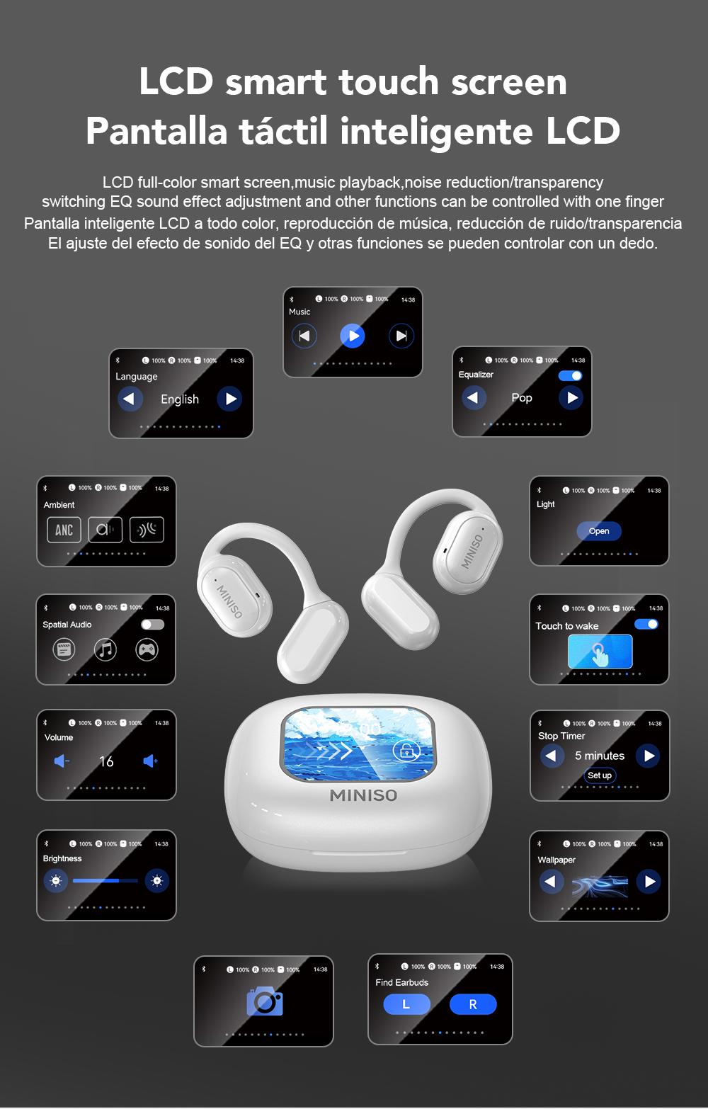 MINISO X30 OWS Translation Wireless Bluetooth Earphones Support 135 Languages Real Time Bluetooth Translation,35Hours Play time,OWS Headphones Long Distance Connection Headset with Charging Case,Light-Weight Headphones Built-in Microphone