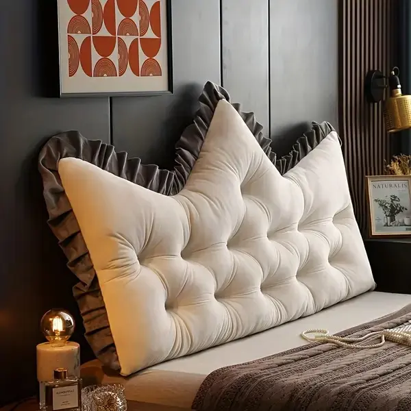Soft Backrest Pillow with Ruffle Trim, Large Vintage Cushion for Sofa & Bed, Neutral Color Ideal Choice for Home Decor & Comfortable Tufted Pillow for Sitting On The Bed (Pearl Gray/Mica Gray/Pearl White/Emerald Green)