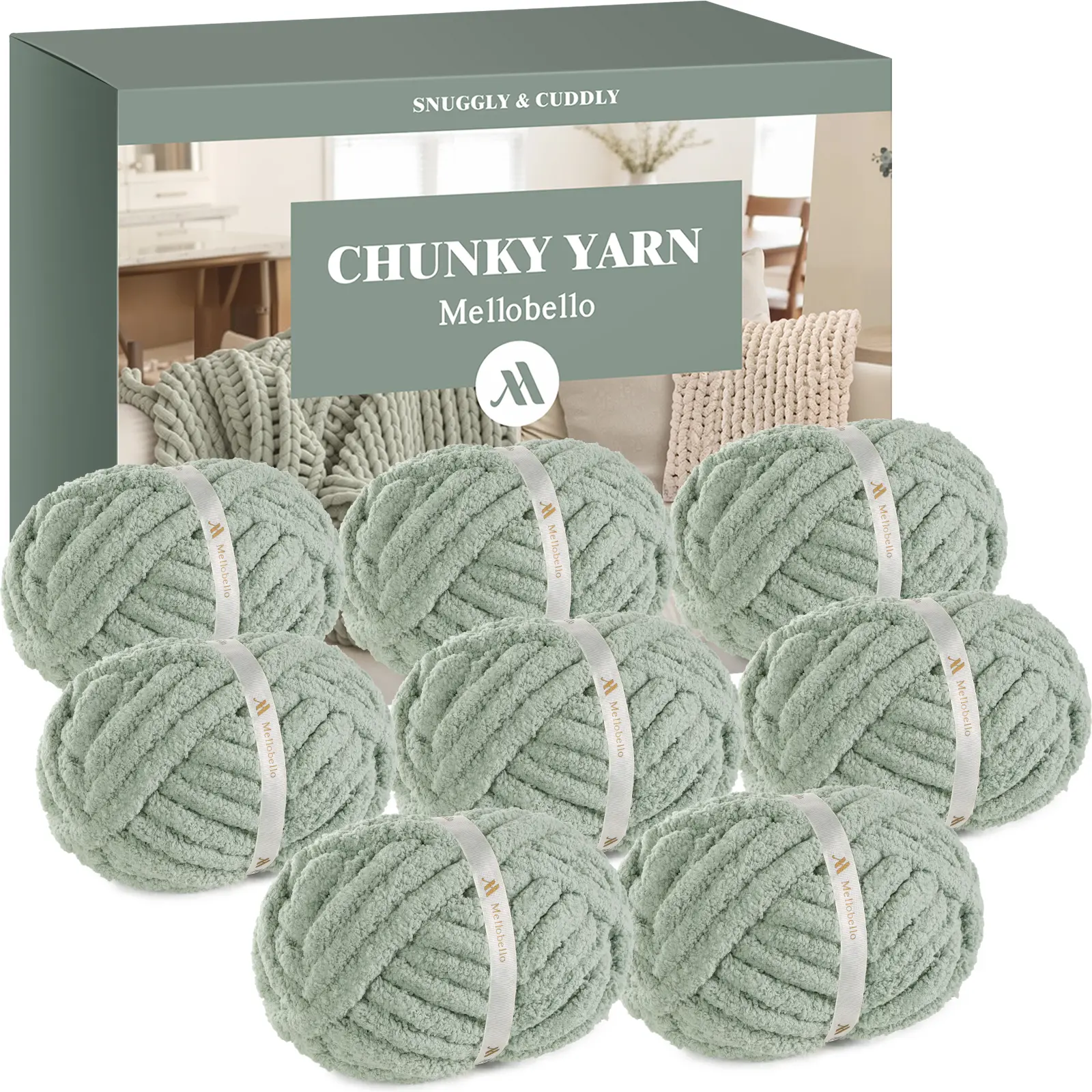 MelloBello Jumbo Chunky Yarn for Hand Knitting - Thick Chenille Chunky Yarn for Crocheting - Extra Soft Bulky Fluffy Blanket Big Yarn 8 Jumbo Pack (27yds,8 oz Each Skein)